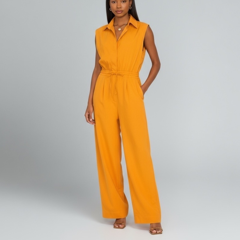 $329 S/W/F Sleeveless Drawstring Jumpsuit Lightweight Cotton in Natural Glow M